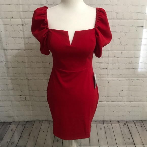 Bailey Blue Red Puff Sleeve Crepe mini dress. - Picture 2 of 5